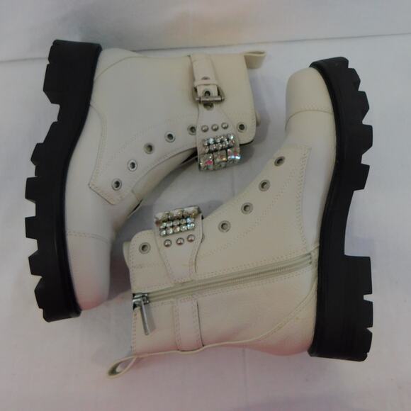 Karl Lagerfeld Paris Maeva Soft Ivory Combat Block Heel Boots Size 7 New - Picture 7 of 10